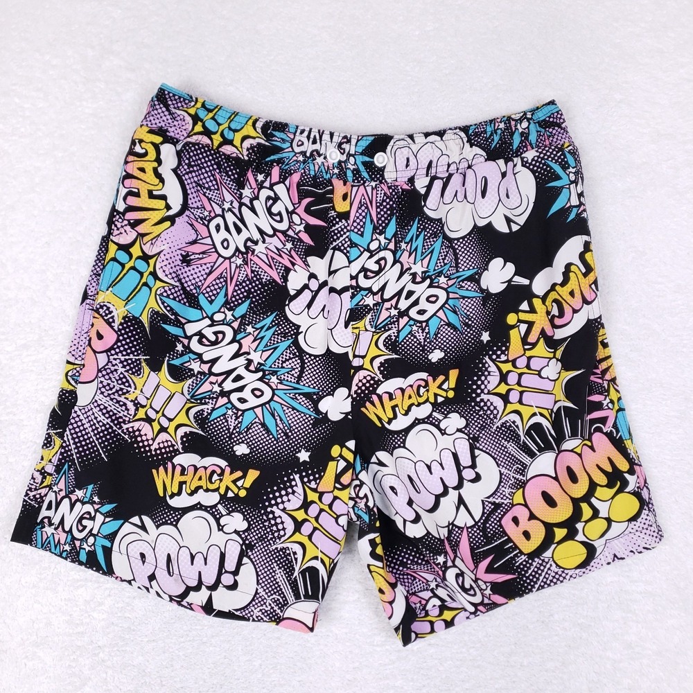 Oh Snap! Pop Art Comic Graphic Swim Trunks Size XL Black
